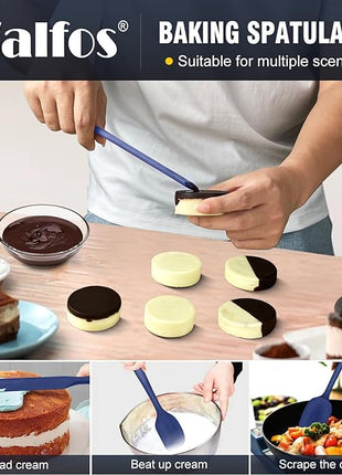 Walfos Silicone Spatula Set (5pcs) - 600℉ High Heat Resistant Kitchen Spoon Navy Blue Spatulas for Cooking Mixing & Baking, Strong Steel Core and One-Pieces Seamless Design, BPA Free Dishwasher Safe