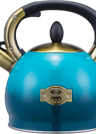 Whistling Tea Kettle Stove Top Teapot, Stainless Steel Teakettle (2.8 QUART, Blue)