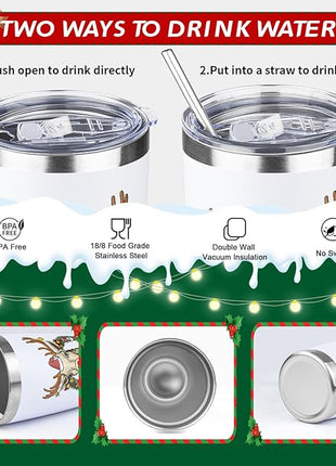 StarSpeed 20oz Christmas Tumbler Bulk with Lid and Straw, Stainless Steel Double Wall Vacuum Insulated Travel Mug, Powder Coated Coffee Cups for Hot and Cold Drinks,Funny Christmas Gifts for Women Men