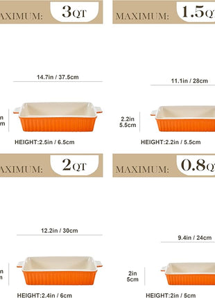 MALACASA Bakeware Set of 4, Porcelain Baking Pans Set for Oven, Casserole Dish, Ceramic Rectangular Baking Dish Lasagna Pans for Cooking Cake Kitchen, Orange(9.4"/11.1"/12.2"/14.7"), Series BAKE.BAKE