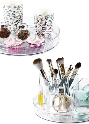2 Pack Lazy Susan 9.25" Inch Turntable Organizer Pantry Organization and Storage Container Bins Spice Rack Cabinet Rotating Condiment for Pantry Kitchen Vanity Bathroom Jewelry Holder Clear