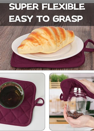 Oven Mitts and Pot Holders Set, Pack of 4, Heat Resistant Silicone Kitchen Mini Oven Mittens for 500 Degrees, Mini Oven Gloves and Hot Pads for Baking Grilling Barbecue Microwave Machine Washable