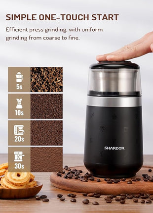 SHARDOR Super Silent Coffee Grinder, Herb, Spice, Electric Coffee Bean & Espresso Grinder with 1 Removable Stainless Steel Bowl