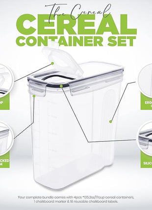 Utopia Kitchen Cereal Containers Storage Set – 6 Pack 4L(135.2 oz) Airtight Food Storage Containers with Lids, BPA-Free Cereal Dispensers for Pantry Organization and Storage (Clear)