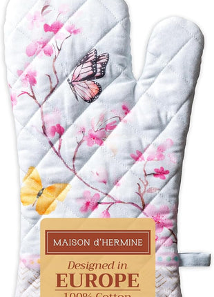Maison d' Hermine Oven Gloves 100% Cotton Oven Mitt 7" x 13" with Loop Heat Resistant, BBQ, Cooking Gloves, Baking, Grilling, Kitchen, Handling Hot Pans Spring/Summer (Pack of 1, Blossoms in Spring)
