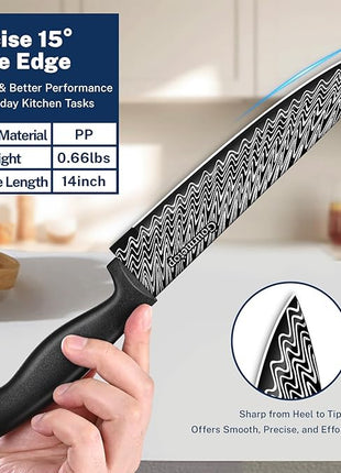 Kitchen Knife Set with Cover 3 Pcs, Black Chef Knife Set for Cooking, Sharp Kitchen Knives with Sheath, 8'' Chef Knife, 5'' Utility, 3.5'' Paring, Damascus Pattern Kitchen Knife for Cutting