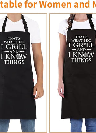 Funny Grilling Aprons for Men - BBQ Cooking Apron with 2 Pockets, Adjustable Neck Strap and 40" Long Ties - That's What I Do I Grill and I Know Things