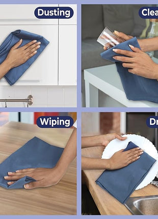 Urban Villa Premium Quality 100% Cotton Solid Kitchen Towels Set of 6 Ultra Soft Size 20x30 Inches Indigo Blue Color Highly Absorbent