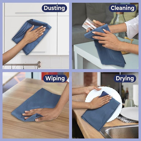 Urban Villa Premium Quality 100% Cotton Solid Kitchen Towels Set of 6 Ultra Soft Size 20x30 Inches Indigo Blue Color Highly Absorbent