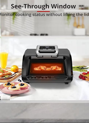 Electric Air Grill Fryer 7-in-1 Indoor Smokeless - 1750W Contact Grill with Non-Stick Removable Plates, Fast Even Heat, Flat Top Griddle See-Through Window Perfect for Healthy Grilling, 4Qt