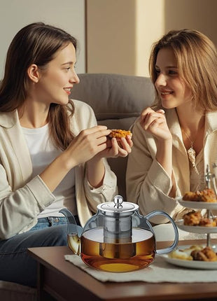 40OZ (1200ML) Glass Teapot with Infuser Stovetop Safe, Clear Glass Tea Pot Kettle, Borosilicate Tea Pot with Infusers Filter for Loose Tea, Tea Kettle Dishwasher Safe (Black)