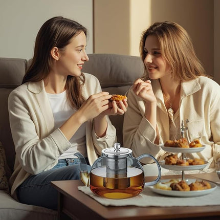 40OZ (1200ML) Glass Teapot with Infuser Stovetop Safe, Clear Glass Tea Pot Kettle, Borosilicate Tea Pot with Infusers Filter for Loose Tea, Tea Kettle Dishwasher Safe (Black)