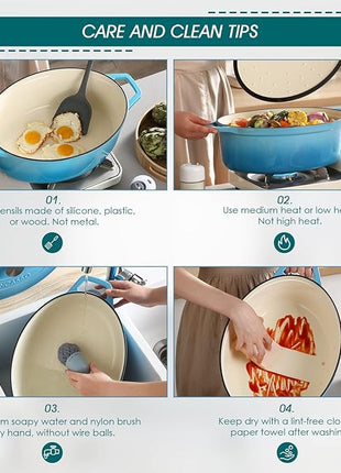 vancasso Enameled Cast Iron Dutch Oven, 9.3 Quart Dutch Oven Pot with Lid, Oval Dutch Oven Cast Iron Pot with Non Stick Coating for Bread Baking, Light Blue