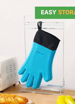 GEEKHOM BBQ Gloves Heat Resistant Oven Mitts - Silicone Grilling Gloves with 14" Long Arm Protection - Waterproof Pot Holder Non-Slip for Men & Women, Kitchen Cooking, Baking, Camping, Blue