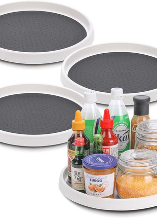 Lazy Susan Turntable, Set of 4, 12 Inch Non-Skid Lazy Susan Organizer for Cabinet, Pantry Organization, Kitchen Storage, Bathroom Sink Cabinet, Refrigerator, Countertop, Spice Rack (4 Pack 12 in)