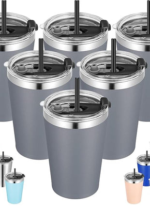 VEGOND 12oz Tumbler Stainless Steel Tumbler bulk Vacuum Insulated Double Wall Travel Tumbler with Lid and Straw Reusable Tumbler, Grey 6 Pack
