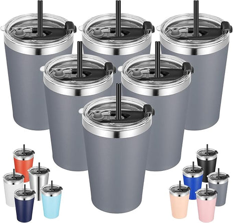 VEGOND 12oz Tumbler Stainless Steel Tumbler bulk Vacuum Insulated Double Wall Travel Tumbler with Lid and Straw Reusable Tumbler, Grey 6 Pack