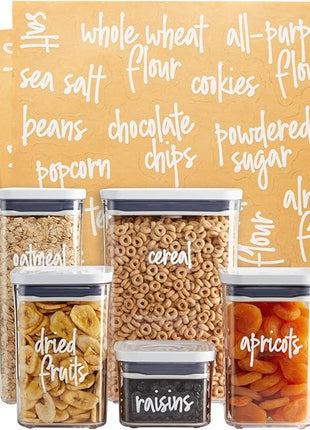 Talented Kitchen Script Pantry Labels - Water-Resistant Reusable Stickers for Pantry Organization - Clear Flour Sugar Stickers - Peel & Stick Spice Jar Labels - 1"-1.5", Laminated Vinyl, 157 Count