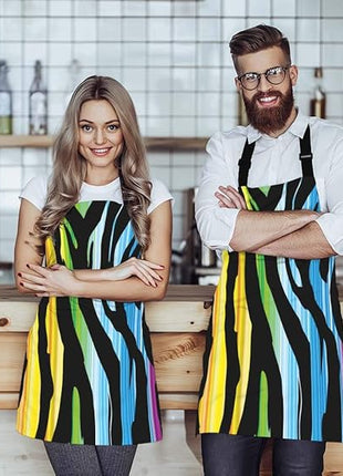 EKOBLA Zebra Aprons Colorful Animal Pattern Abstract Art Curve Drawing Stripes Fashion Waterproof Resistant Chef Cooking Kitchen BBQ Adjustable Aprons for Women Men 27x31 Inch