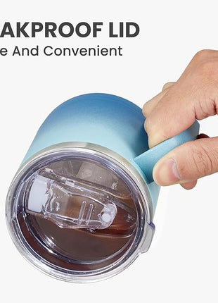 MEWAY 12oz Coffee Mug With Handle 2 Pack Bulk,Stainless Steel Insulated Travel Tumblers With Sliding Lid,Double Wall Vacuum Camping Cup for Hot & Cold Drinks Tea (Bubble Gum&Blue Waves,Set of 2)