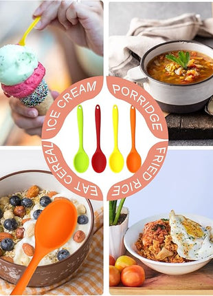 4 Pieces Silicone Mixing Spoon Heat Resistant Basting Utensil Non-stick Spoon 8.2" Multicolored Spoons Set for Mixing, Baking, Serving, Stirring and Scraping (Red, Green, Yellow, Orange)