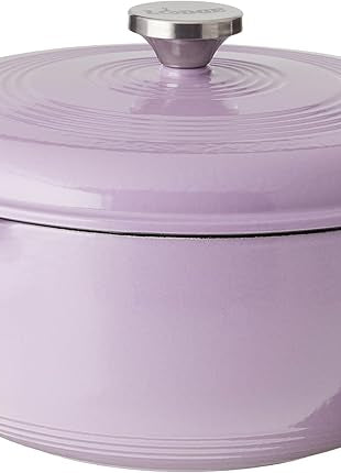 Lodge 6 Quart Enameled Cast Iron Dutch Oven with Lid – Dual Handles – Oven Safe up to 500° F or on Stovetop - Use to Marinate, Cook, Bake, Refrigerate and Serve – Lilac