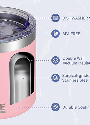 HASLE OUTFITTERS 10oz Insulated Tumblers with Lid and Straw,Stainless Steel Tumbler Travel Coffee Mug,Double Wall Reusable Tumbler Cup for Iced and Hot Drinks(Pink,6 Pack)