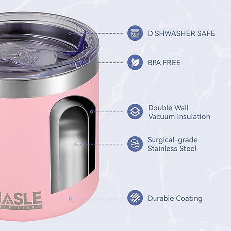 HASLE OUTFITTERS 10oz Insulated Tumblers with Lid and Straw,Stainless Steel Tumbler Travel Coffee Mug,Double Wall Reusable Tumbler Cup for Iced and Hot Drinks(Pink,12 Pack)