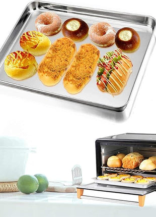 TeamFar Baking Sheet Cookie Sheet Set of 2, Pure Stainless Steel Baking Pan Tray Professional, Non Toxic & Healthy, Mirror Finish & Rust Free, Easy Clean & Dishwasher Safe