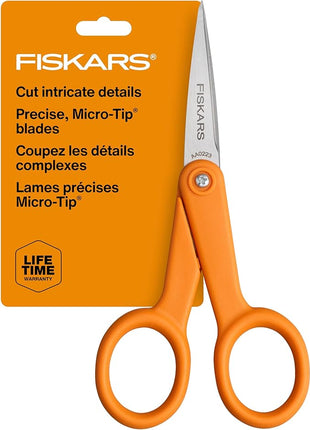 Fiskars Premier No. 5 Micro-Tip Orange-Handled Fabric Scissors - Double Loop Handle - Sewing and Craft Scissors - Orange