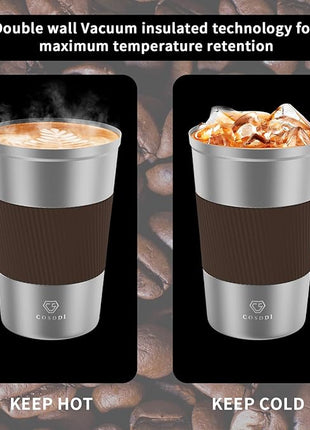 CS COSDDI 12 oz Stainless Steel Vacuum Insulated Tumbler - Coffee Travel Mug Spill Proof with Lid - Coffee Cups for Keep Hot/Ice Coffee,Tea and Beer