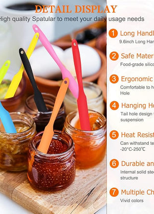 8pcs Jar Spatula,Silicone Jar Scraper with Long Handle,Jam Spreader Cake Cream Butter Spatulas, Kitchen Must Have Small Silicone Spatula, Jar Blender Waxing Sticks Large with Slant for Hard Wax
