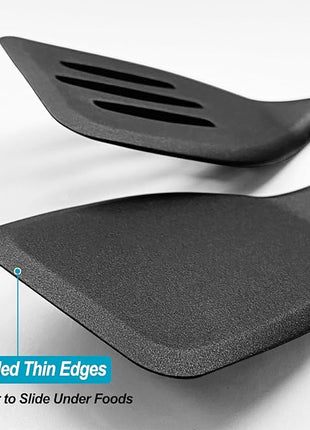 Silicone Spatula Turner Set, High Heat Resistant Spatulas with Seamless One Piece Design, Nonstick Rubber Flippers Utensils for Baking & Cooking,BPA-Free, Black,11 IN