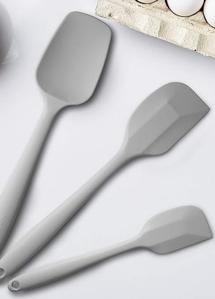 Silicone Spatula 3-piece Set, Ergonomic Handle High Heat-Resistant Spatulas, Non-stick Rubber Spatulas with Stainless Steel Core, Light Grey