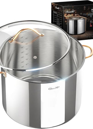 Stock Pot 20 Quart, 3 Ply Stainless Steel Stock Pot with Lid, 20 Quart Soup Pot with Copper Handle, Healthy Stockpots, Induction, Oven, Gas and Dishwasher Safe