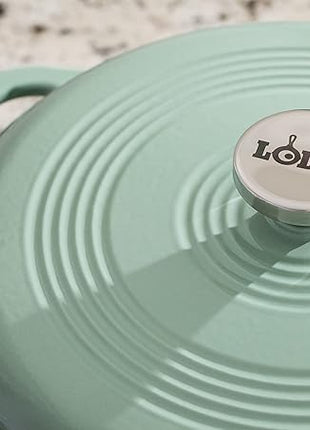 Lodge 6 Quart Enameled Cast Iron Dutch Oven with Lid – Dual Handles – Oven Safe up to 500° F or on Stovetop - Use to Marinate, Cook, Bake, Refrigerate and Serve – Desert Sage