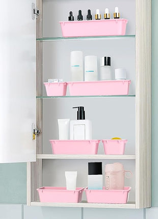 WOWBOX 25 PCS Plastic Drawer Organizer Set, 4 Sizes Desk Drawer Divider Organizers and Storage Bins for Makeup, Jewelry, Gadgets for Kitchen, Bedroom, Bathroom, Office, Pink