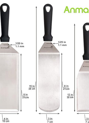 Metal Spatula Griddle Accessories Set - Griddle Scraper Flat Spatula Pancake Flipper Hamburger Turner - Metal Utensil great for BBQ Grill Flat Top Cast Iron Griddle - Commercial Grade