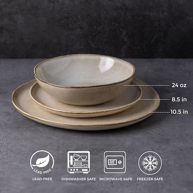 AmorArc Ceramic Dinnerware Sets,Handmade Reactive Glaze Stoneware Plates and Bowls Sets,Highly Chip and Crack Resistant | Dishwasher & Microwave Safe Dishes Set,Service for 4 (12pc)