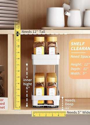 Pull Out Spice Rack Organizer for Cabinet, 3 Packs Slide Out Spice Racks Organizer, Spice Cabinet Organizers, Cabinet Size Need:12'' Highx11'' Deepx5'' Wide,Each Tier Hold 10 Spice Jar - 2 Tier, White
