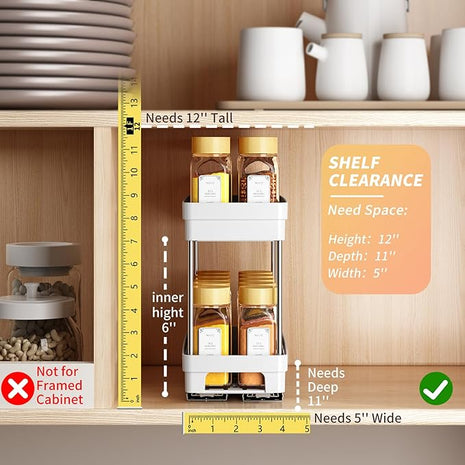 Pull Out Spice Rack Organizer for Cabinet, 3 Packs Slide Out Spice Racks Organizer, Spice Cabinet Organizers, Cabinet Size Need:12'' Highx11'' Deepx5'' Wide,Each Tier Hold 10 Spice Jar - 2 Tier, White