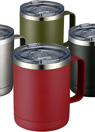 MEWAY 12oz Coffee Mug With Handle 4 Pack Bulk,Stainless Steel Insulated Travel Tumblers With Sliding Lid,Double Wall Vacuum Camping Cup for Hot & Cold Drinks Tea (Multicolor,Set of 4)