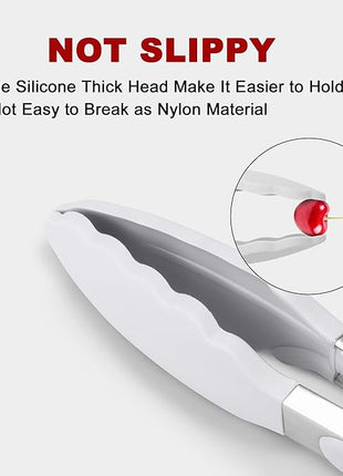 Premium Silicone Set of 2 Cooking Tongs, 9-Inch & 12-Inch BPA Free Non-Stick Stainless Steel BBQ Grilling Locking Food Tong, Light Grey