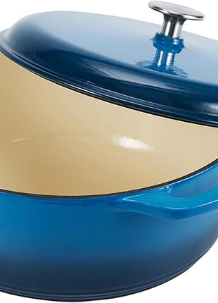 Amazon Basics Cast Iron Dutch Oven Pot with Lid, Enameled, Round, Dual Handles, Heavy-Duty, Medium, 6-Quart, Blue