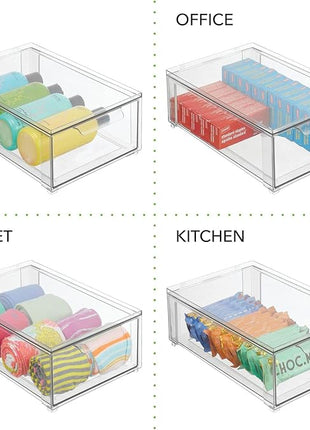 mDesign Plastic Pantry Organization and Storage Bin w/Pull Out Drawer - Shallow Stackable Kitchen Supplies Storage Container for Organizing Cabinet, Fridge, Freezer - Lumiere Collection - Clear