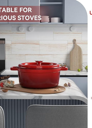 Miereirl 6.5 Quart Enameled Dutch Oven Pot with Lid, Cast Iron Dutch Oven with Dual Handles for Bread Baking, Cooking, Non-stick Enamel Coated Cookware (Red)