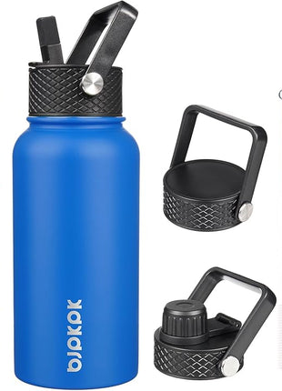 BJPKPK Insulated Water Bottles with Straw Lid, 27oz Stainless Steel Water Bottle with 3 Lids, Leak Proof BPA Free Metal Thermo, Mugs, Tumblers, Keep Cold Hot - Sapphire