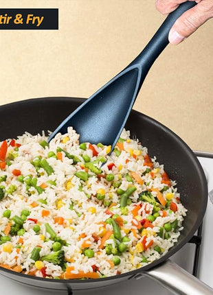 Silicone Spatula Spoon, Great for Both Cooking and Serving Durable BPA-Free Matte Black Silicone, Seamless Design, Safe for Nonstick Cooking Surfaces, 2-Pcs, Black