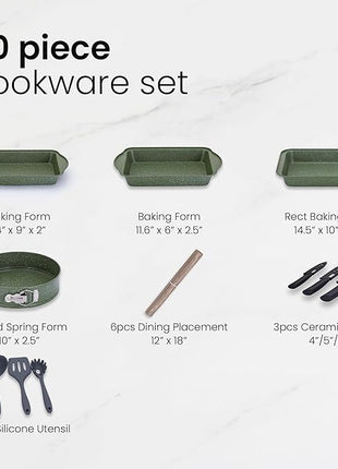 Kitchen Academy Pots and Pans Set Nonstick, 30 Pieces Induction Kitchen Cookware and Bakeware Sets, Green Granite Coating Cooking Pans Set