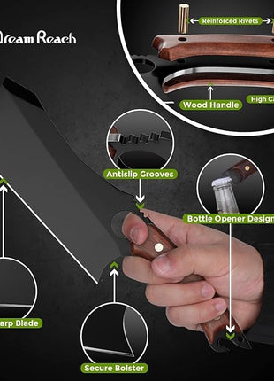 Dream Reach Meat Cleaver, 6.9 inch Black Boning Knife, High Carbon Steel Sharp Kitchen Forged In Fire Knife with Sheath Gift Box Bottle Opener for Outdoor Camping, Christmas Gifts for Men Women